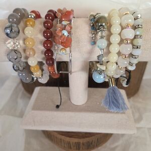 Lot of 8 Beaded Bracelets Glass Gemstone Acrylic
